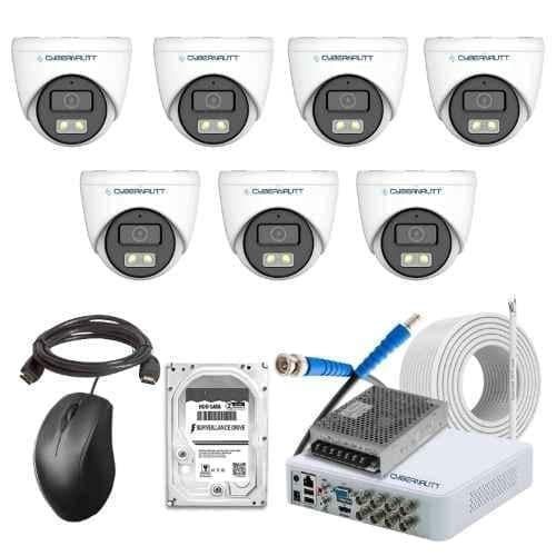 Cybernautt 2.4MP Full Colour HD Indoor & Outdoor CCTV Combo Kit with 8Ch DVR, 7 Dome Camera, 8Ch SMPS, 50m Copper Cable, 500GB HDD & Connectors