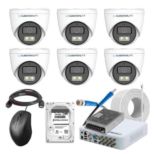 Cybernautt 2.4MP Full Colour HD Indoor & Outdoor CCTV Combo Kit with 8Ch DVR, 6 Dome Camera, 8Ch SMPS, 50m Copper Cable, 2TB HDD & Connectors