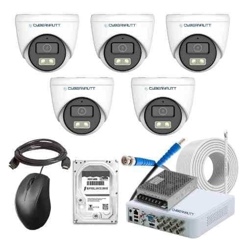 Cybernautt 2.4MP Full Colour HD Indoor & Outdoor CCTV Combo Kit with 8Ch DVR, 5 Dome Camera, 8Ch SMPS, 50m Copper Cable, 1TB HDD & Connectors