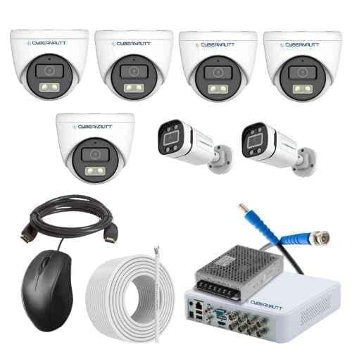 Cybernautt 2.4MP Full Colour HD Indoor & Outdoor CCTV Combo Kit with 8Ch DVR, 5 Dome Camera, 2 Bullet Camera, 8Ch SMPS, 50m Copper Cable & Connectors