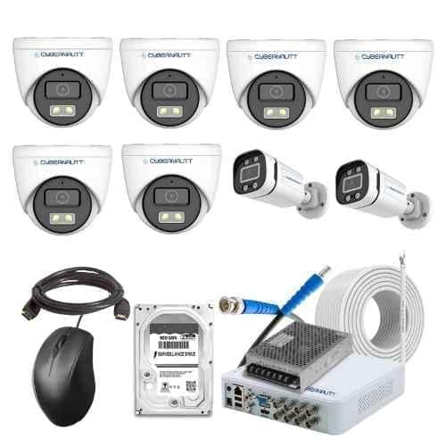 Cybernautt 2.4MP Full Colour HD Indoor & Outdoor CCTV Combo Kit with 8Ch DVR, 6 Dome Camera, 2 Bullet Camera, 8Ch SMPS, 50m Cable, 500GB HDD & Connector