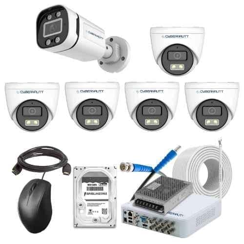 Cybernautt 2.4MP Full Colour HD Indoor & Outdoor CCTV Combo Kit with 8Ch DVR, 1 Bullet Camera, 5 Dome Camera, 8Ch SMPS, 50m Cable, 1TB HDD & Connector