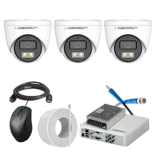 Cybernautt 2.4MP Full Colour HD Indoor & Outdoor CCTV Combo Kit with 4Ch DVR, 3 Dome Camera, 4Ch SMPS, 50m Copper Cable & Connectors