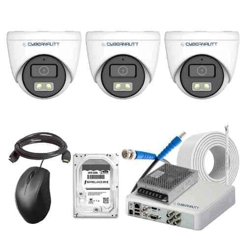 Cybernautt 2.4MP Full Colour HD Indoor & Outdoor CCTV Combo Kit with 4Ch DVR, 3 Dome Camera, 4Ch SMPS, 50m Copper Cable, 500GB HDD & Connectors