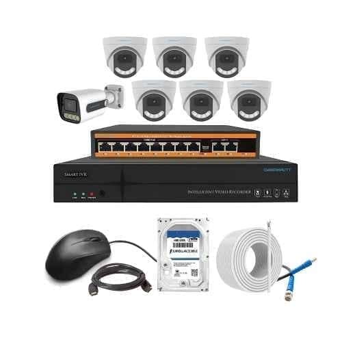 Cybernautt 3MP Full HD Indoor & Outdoor Network IP Combo Kit with 10Ch NVR, 1B 6D HD Camera, 8Ch POE, 100m Copper LAN Cable, Connectors & 500GB HDD