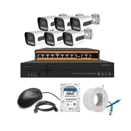 Cybernautt 3MP Full HD Indoor & Outdoor Network IP Combo Kit with 10Ch NVR, 6Bullet HD Camera, 8Ch POE, 100m Copper LAN Cable, Connector & 2TB HDD