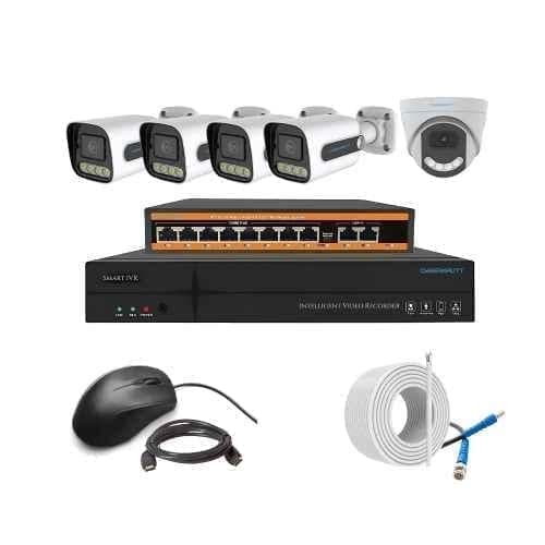Cybernautt 3MP Full HD Indoor & Outdoor Network IP Combo Kit with 10Ch NVR, 4B 1D Full HD Camera, 8Ch POE, 100m Copper LAN Cable & Connectors