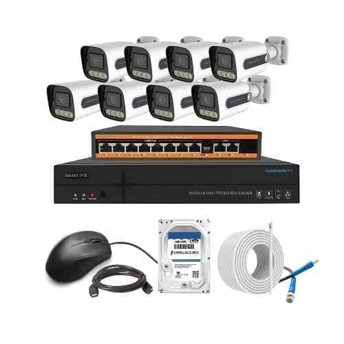 Cybernautt 3MP Full HD Indoor & Outdoor Network IP Combo Kit with 10Ch NVR, 8Bullet HD Camera, 8Ch POE, 100m Copper LAN Cable, Connector & 500GB HDD