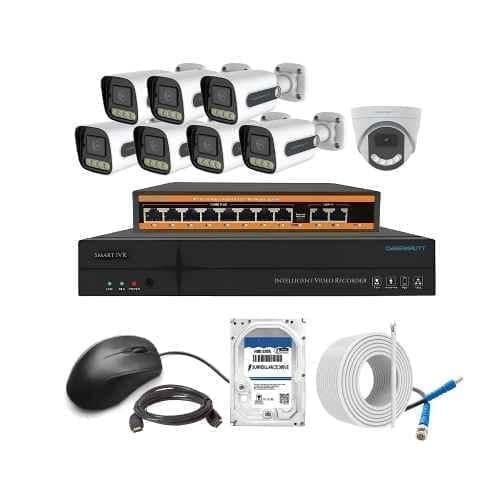 Cybernautt 3MP Full HD Indoor & Outdoor Network IP Combo Kit with 10Ch NVR, 7B 1D HD Camera, 8Ch POE, 100m Copper LAN Cable, Connectors & 1TB HDD