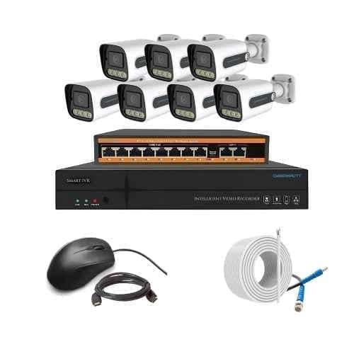 Cybernautt 3MP Full HD Indoor & Outdoor Network IP Combo Kit with 10Ch NVR, 7Bullet Full HD Camera, 8Ch POE, 100m Copper LAN Cable & Connectors