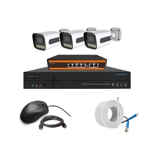 Cybernautt 3MP Full HD Indoor & Outdoor Network IP Combo Kit with 10Ch NVR, 3Bullet Full HD Camera, 4Ch POE, 100m Copper LAN Cable & Connectors