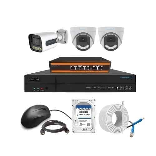 Cybernautt 3MP Full HD Indoor & Outdoor Network IP Combo Kit with 10Ch NVR, 1B 2D HD Camera, 4Ch POE, 100m Copper LAN Cable, Connectors & 2TB HDD