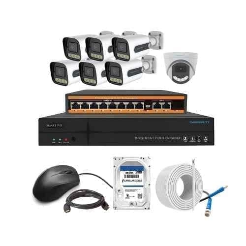 Cybernautt 3MP Full HD Indoor & Outdoor Network IP Combo Kit with 10Ch NVR, 6B 1D HD Camera, 8Ch POE, 100m Copper LAN Cable, Connectors & 500GB HDD