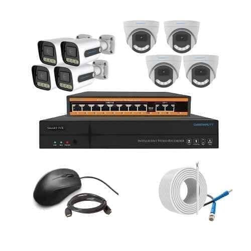 Cybernautt 3MP Full HD Indoor & Outdoor Network IP Combo Kit with 10Ch NVR, 4D 4B Full HD Camera, 8Ch POE, 100m Copper LAN Cable & Connectors