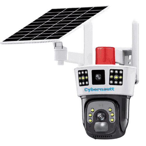 Cybernautt X4S 4MP 2 Lens 3 View FHD Solar Sim CCTV Camera with Human Detect, 2 Way Audio, Weatherproof, Siren, Motion Detect & SD Upto 128 GB