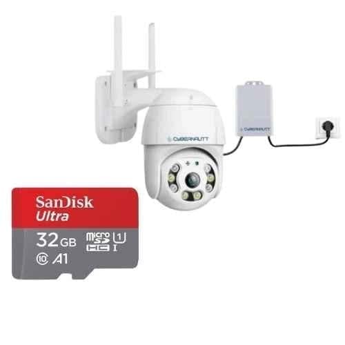 Cybernautt Y2W-B 2MP Full HD Battery Powered Smart WiFi Camera with Night Vision, Vandal Proof, Built-in-Siren, 2 Way Audio & Free 32GB Memory Card