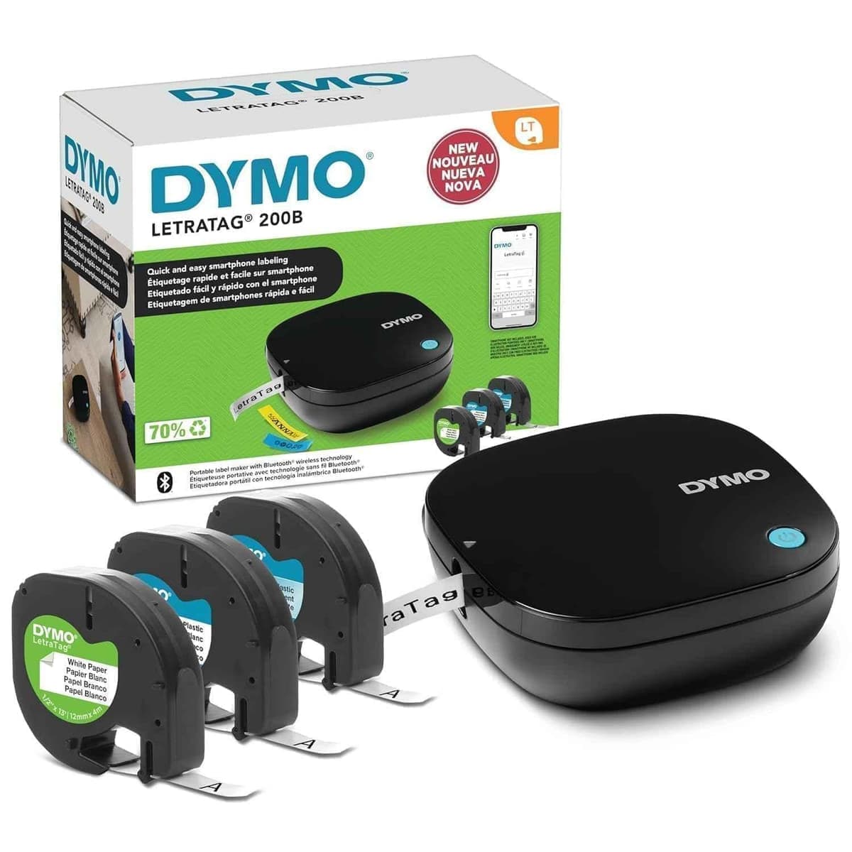 DYMO LetraTag 200B Bluetooth Thermal Label Printer, Wireless Compact Label Maker with iOS & Android Connectivity, 3 Free Tapes & 1 Year Warranty