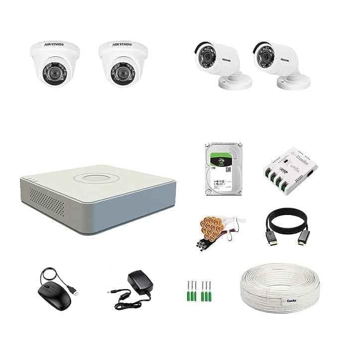 Hikvision 2MP 1TB HDD 4 Channel DVR Day & Night CCTV Camera Kit with 2 Pcs Dome & 2 Pcs Bullet Camera