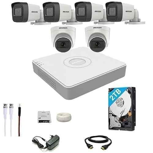 Hikvision 5 MP 4 Bullet, 2 Dome Cameras, HDD DVR, 8 Channel DVR, 90m Cable Roll, BNC & DC Connectors Kit, 5MP4BULLET2DOME8CHDVR2TBHD