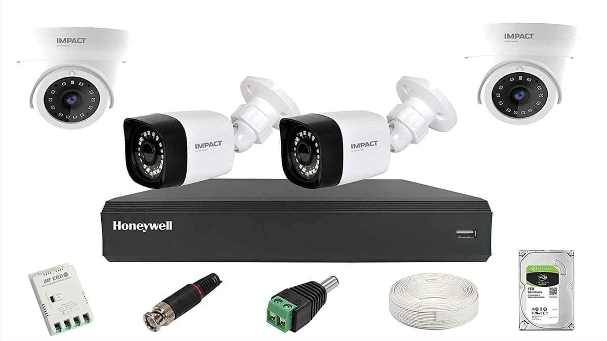 Impact by Honeywell 2MP White CCTV Kit with 2 Dome, 2 Bullet Cameras, 4CH AHD DVR, 1TB Hard Disk & Accessories, I-MKIT4CH-1_K