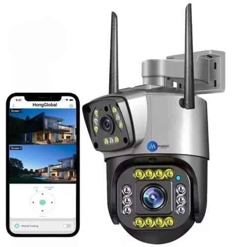 Maizic Smarthome 5MP+5MP HD PTZ Smart Wi-Fi Camera with Dual Lens/Screen, Color Night Vision, 360 deg View, 2 Way Audio, PIR Motion & IP66 Waterproof