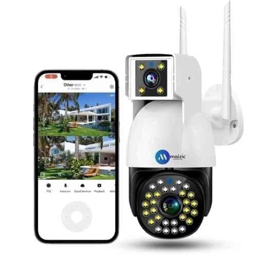 Maizic Smarthome Supercams 5MP+5MP HD Smart WiFi Camera with Human Detect, Multi Lens/Screen, Color Night Vision, PTZ Control & IP66 Weatherproof