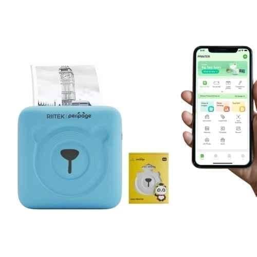 RIITEK PeriPage 1000mAh Inkless Portable Pocket Blue Thermal Label Printer with Paper Roll, RII-MiniPrinter