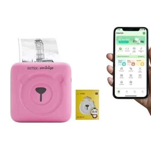 RIITEK PeriPage 1000mAh Inkless Portable Pocket Pink Thermal Label Printer with Paper Roll, RII-MiniPrinter