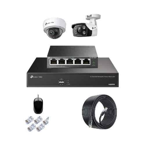 TP-Link VIGI C230 & C330 3MP Full Color Indoor & Outdoor Network IP Combo Kit with 4CH NVR 2 Camera 5 Port POE Switch D-LINK 100M LAN Cable