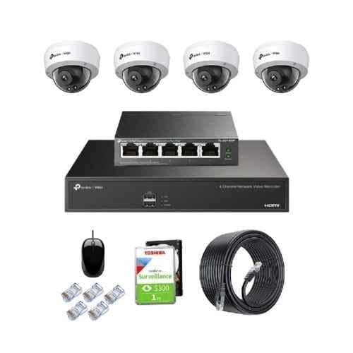TP-Link VIGI C230I 3MP Indoor Network IP Combo Kit with 4 Channel NVR, 4 Cameras, 5 Port POE Switch, 1TB HDD & D-LINK 100M LAN Cable & Connectors