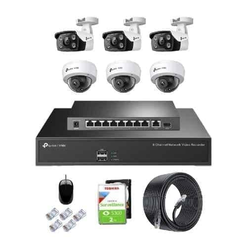 TP-Link VIGI C240 & C340 4MP Full Colour Network IP Combo Indoor & Outdoor Kit with 8CH NVR 6 Camera 10 Port POE Switch 2TB HDD D-LINK 100M LAN Cable