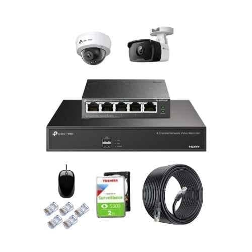 TP-Link VIGI C240I & C340I 4MP Indoor & Outdoor Network IP Combo Kit with 4 Channel NVR, 2 Camera, 5 Port POE Switch, 2TB HDD, D-LINK 100M LAN Cable