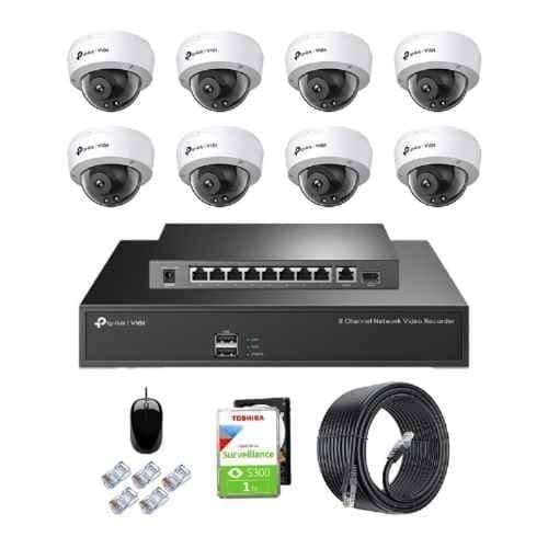 TP-Link VIGI C250 5MP Full Colour Indoor Network IP Combo Kit with 8 Channel NVR, 8 Cameras, 10 Port POE Switch, 1TB HDD & D-LINK 100M LAN Cable