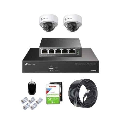 TP-Link VIGI C250 5MP Full Colour Indoor Network IP Combo Kit with 4 Channel NVR, 2 Cameras, 5 Port POE Switch, 2TB HDD & D-LINK 100M LAN Cable