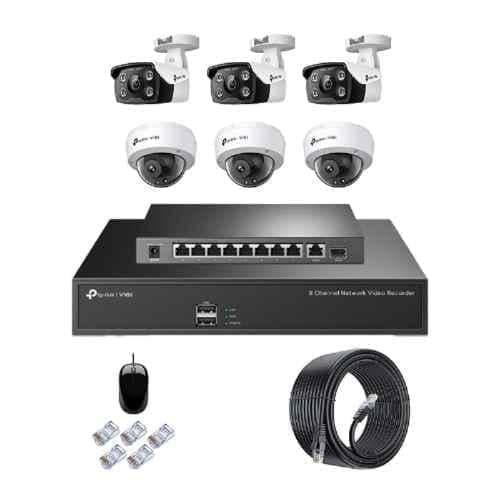 TP-Link VIGI C250 & C350 5MP Full Colour Indoor & Outdoor Network IP Combo Kit with 8CH NVR 6 Camera 10 Port POE Switch D-LINK 100M LAN Cable