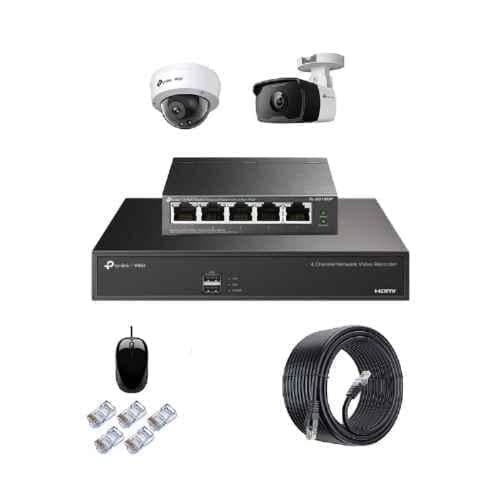 TP-Link VIGI C330I & 230I 3MP Indoor & Outdoor Network IP Combo Kit with 4 Channel NVR, 2 Cameras, 5 Port POE Switch, D-LINK 100M LAN Cable