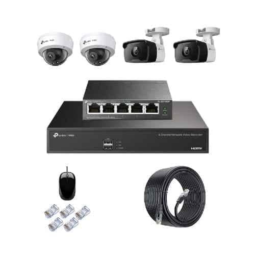 TP-Link VIGI C330I & 230I 3MP Indoor & Outdoor Network IP Combo Kit with 4 Channel NVR, 4 Cameras, 5 Port POE Switch, D-LINK 100M LAN Cable