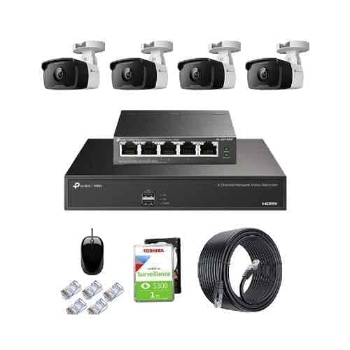 TP-Link VIGI C330I 3MP Outdoor Network IP Combo Kit with 4 Channel NVR, 4 Cameras, 5 Port POE Switch, 1TB HDD, D-LINK 100M LAN Cable & Connectors