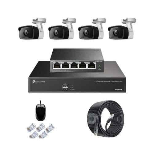TP-Link VIGI C340I 4MP Outdoor Network IP Combo Kit with 4 Channel NVR, 4 Cameras, 5 Port POE Switch, D-LINK 100M LAN Cable & Connectors
