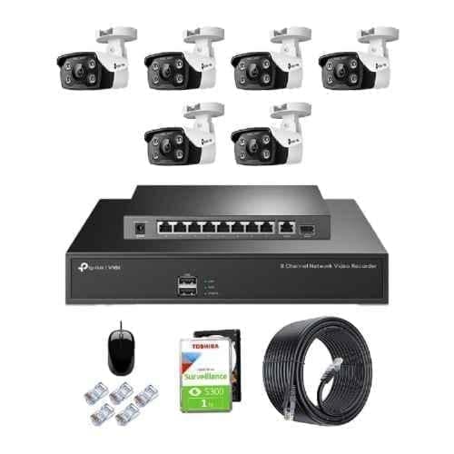 TP-Link VIGI C350 5MP Full Colour Outdoor Network IP Combo Kit with 8 Channel NVR, 6 Cameras, 10 Port POE Switch, 1TB HDD, D-LINK 100M LAN Cable