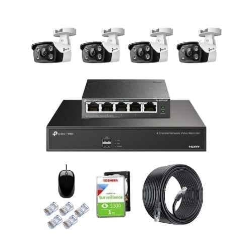 TP-Link VIGI C350 5MP Full Colour Outdoor Network IP Combo Kit with 4 Channel NVR, 4 Cameras, 5 Port POE Switch, 1TB HDD, D-LINK 100M LAN Cable