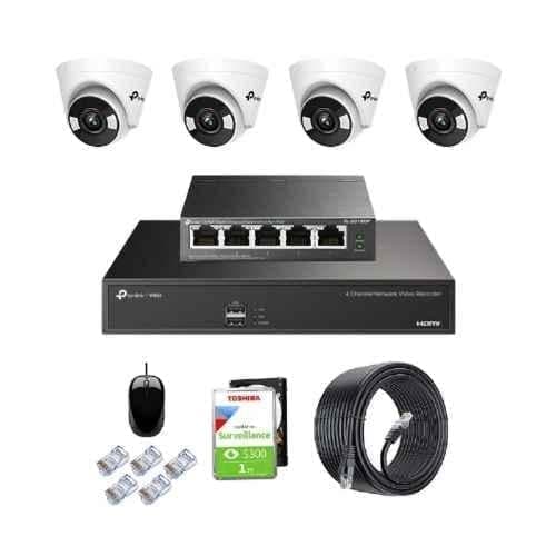 TP-Link VIGI C430 3MP Full Colour Indoor Network IP Combo Kit with 4 Channel NVR, 4 Cameras, 5 Port POE Switch, 1TB HDD, D-LINK 100M LAN Cable