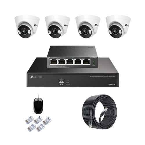 TP-Link VIGI C440 4MP Full Colour Indoor Network IP Combo Kit with 4 Channel NVR, 4 Cameras, 5 Port POE Switch, D-LINK 100M LAN Cable