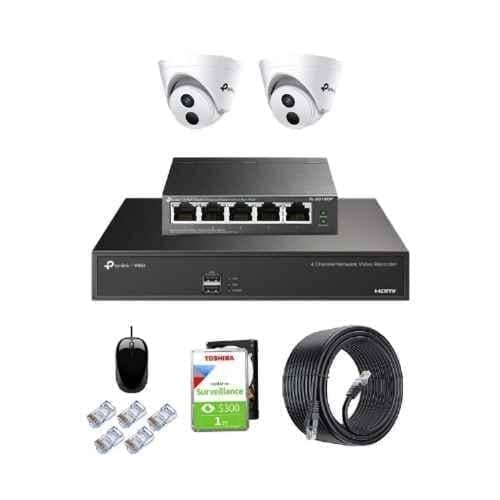 TP-Link VIGI C440I 4MP Indoor Network IP Combo Kit with 4 Channel NVR, 2 Cameras, 5 Port POE Switch, 1TB HDD, D-LINK 100M LAN Cable & Connectors