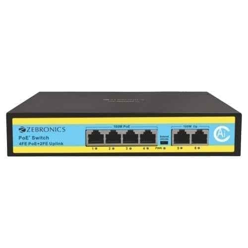 Zebronics 4 Ports PoE 10/100Mbps+2 LAN 10/100Mbps 65W PoE Switch, ZEB-4PM2UM-65