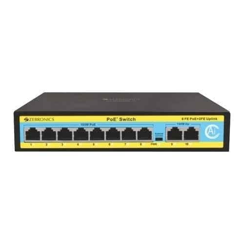 Zebronics 8 Ports PoE 10/100Mbps+2 LAN 10/100Mbps 120W PoE Switch, ZEB-8PM2UM-120