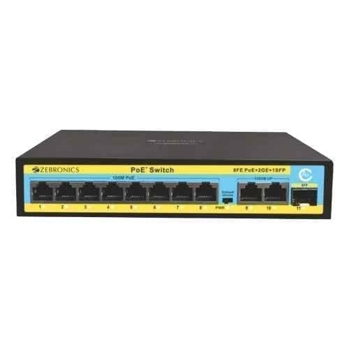Zebronics 8 Ports PoE 10/100Mbps+2 LAN 100/1000Mbps+1 SFP Slot 120W PoE Switch, ZEB-8PM2UG1UF-120