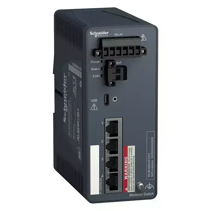 SCHNEIDER ELECTRIC Ethernet Switches / Modules ENET SWITCH, INDUS, RJ45 X 4, DIN RAIL, MCSESM043F23F0